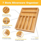 oridom Kitchen Bamboo Silverware Organizer, Kitchen Drawer Organizer - Image 5