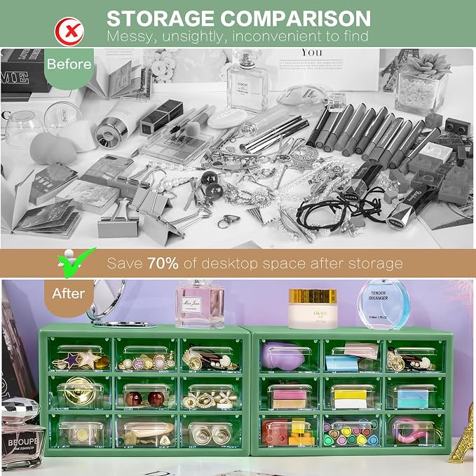 Desk Storage Organizer with 9 Drawers, FODIENS Stackable Desktop Craft Drawer - Image 7