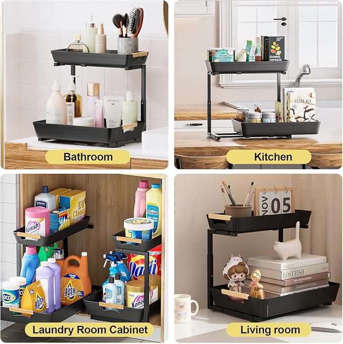 AMEDELE Under Sink Organizer, 2 Tier Pull Out Adjustable Height Under Cabinet - Image 4