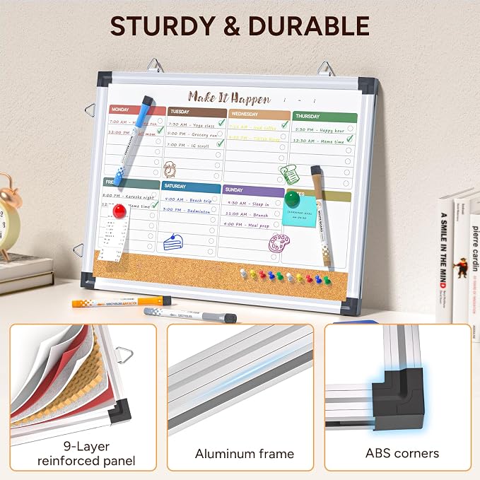 Weekly Dry Erase Board and Cork Board Combo - Image 3