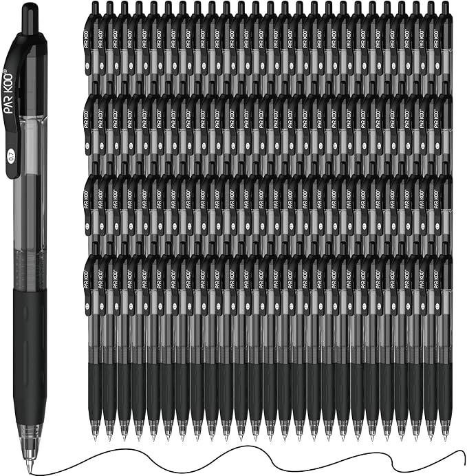 ParKoo Black Gel Pens, 100 Pack Quick Dry Retractable Medium Point 0.7mm by Parkoo