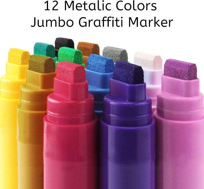 BIGTHUMB Jumbo Graffiti Poster Markers Set: 12 Metallic Colors Large 15mm Wide - Image 2