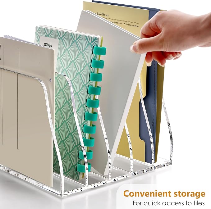 SANRUI Acrylic Desk File Organizer, 5 Vertical Compartments Clear Magazine File - Image 6
