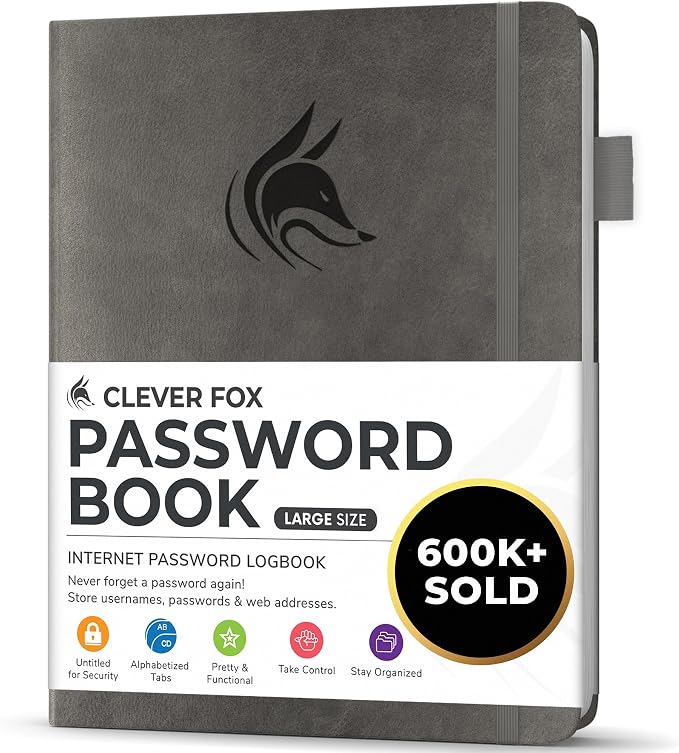 Clever Fox Password Book with alphabetical tabs. Internet Address Organizer by CleverFox