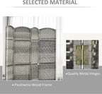 HOMCOM 4 Panel Room Divider, Hand-Woven Freestanding Wood Partition - Image 5