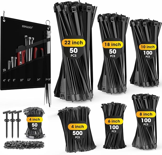 Zip Ties Assorted Size, Best Zip Ties Buckle Set by SUPOLOGY