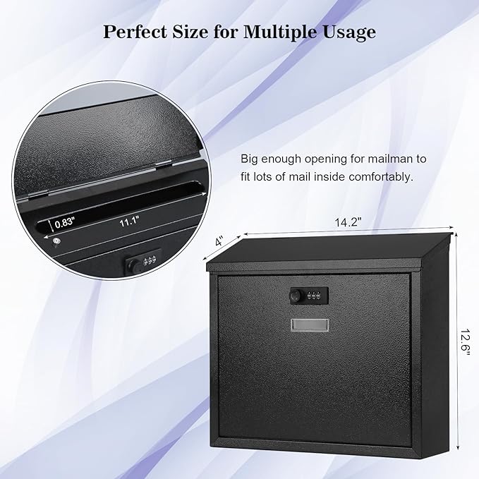 xydled Mail Boxes with Combination Lock, Locking Mailbox Wall Mounted, Security - Image 3