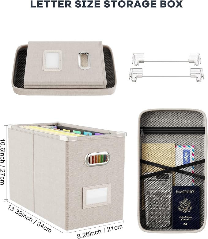 Oterri File Organizer Box with Lid, Hanging Filing File Box with Mesh Pocket - Image 2