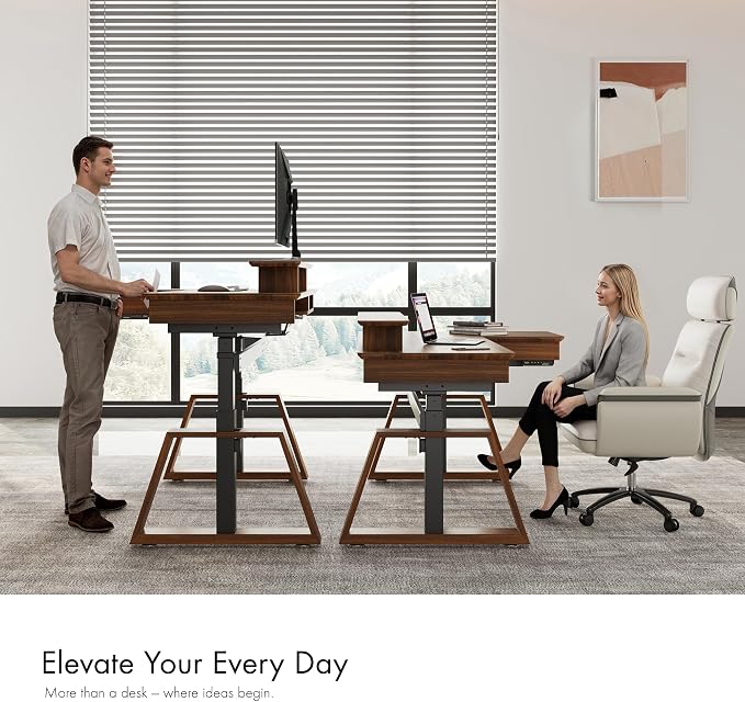 EUREKA ERGONOMIC L Shaped Desk 63", Solid Walnut Wood Top, Executive Standing - Image 4