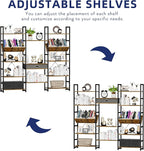 NUMENN Triple Wide 5 Tier Bookshelf, Adjustable Rustic Industrial Style Book - Image 4