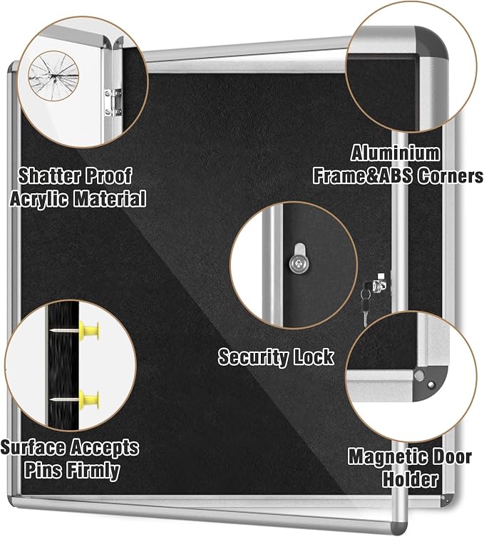 Mifuro 38"x38" Enclosed Bulletin Board, Lockable Weather-Resistant Aluminum - Image 3