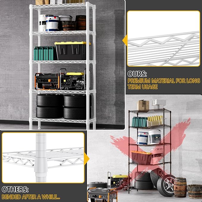 M MZG 1250 lbs 5 Tier Shelf Metal Storage Shelves Wire Rack Closet Organizers - Image 6