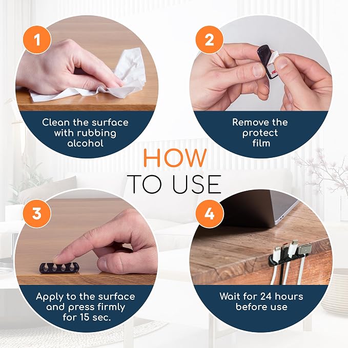 GLUIT Adhesive Desktop Cable Organizer 15 Slots Versatile Cord Holders Wire - Image 7