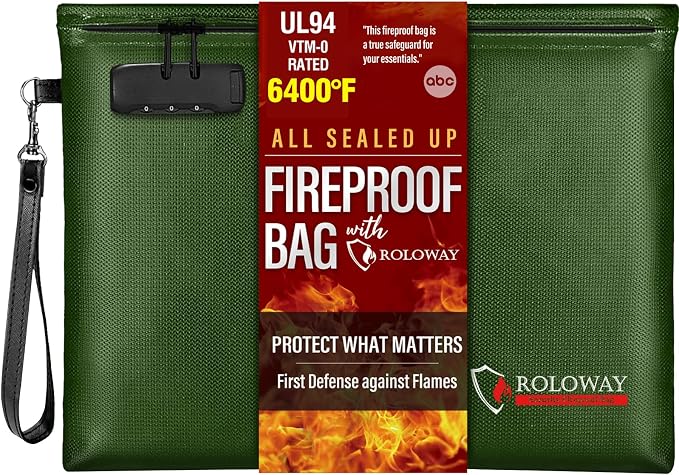 ROLOWAY Fireproof Document Bag, 6400℉ Fireproof Money Bag by ROLOWAY