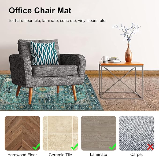 Anidaroel 36"x48" Chair Mat for Hardwood Floor/Tile Floor, Desk Chair Mats for - Image 3