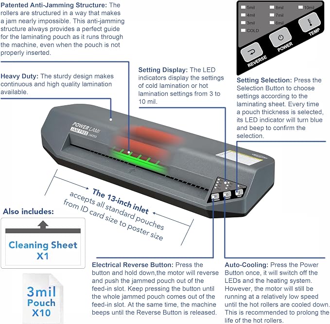 SINCHI 13" Commercial Laminator | 3–10 Mil, 48s Warm-Up, Heavy Duty No-Jam - Image 8
