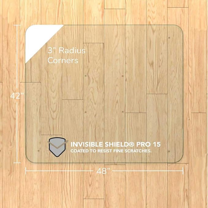 Vitrazza Glass Chair Mat 42” x 48” Superior ¼ Thick, Chiaro Standard Clear - Image 3
