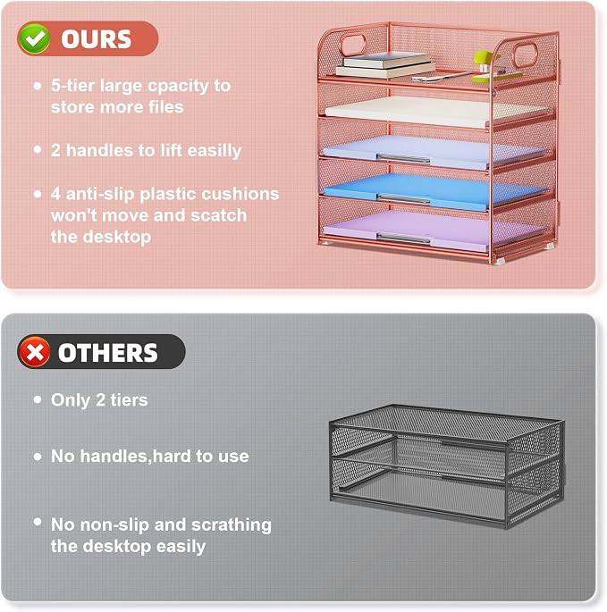 Marbrasse 5 Tier Paper Organizer Letter Tray, Mesh Desk File Organizer - Image 4