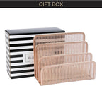 BLU MONACO Rose Gold Metal Mesh Letter Sorter | 3-Slot Vertical Mail Organizer - Image 5