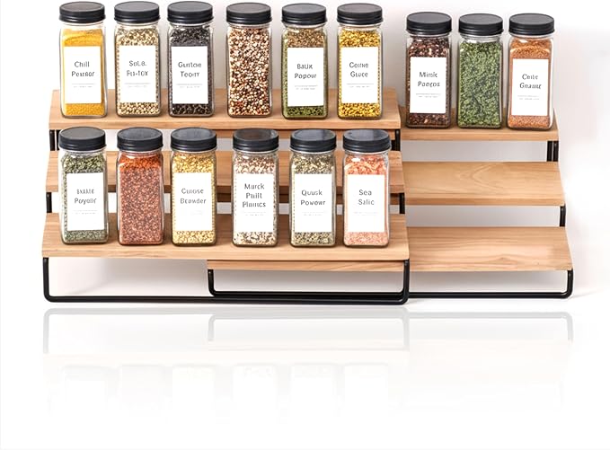 LIBKEN Tiered Spice Rack Organizer – Wood & Metal Countertop & Cabinet Spice by Libken