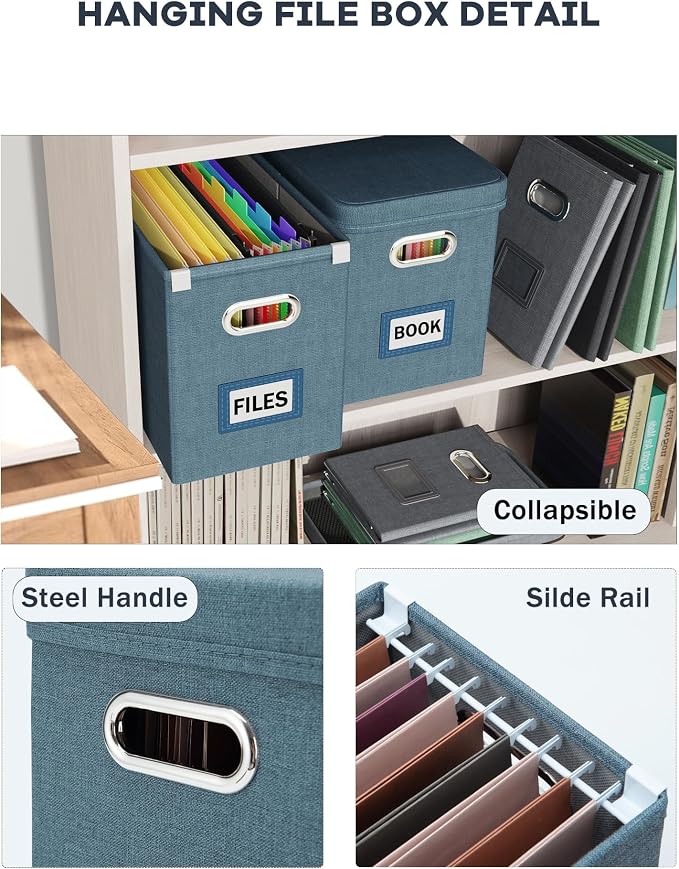 Oterri File Organizer with Lid, Hanging Filing Box with Mesh Pocket, Document - Image 5
