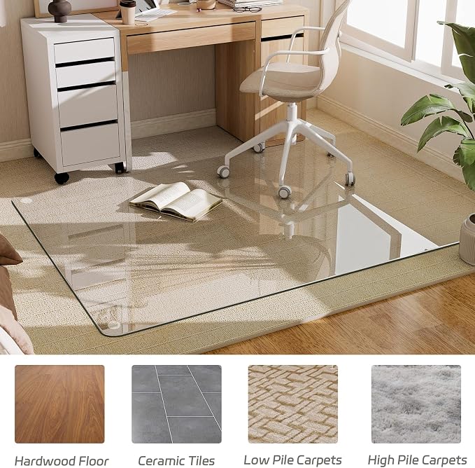 GLSLAND 48" x 60" Tempered Glass Chair Mat Rectangle Heavy-Duty Floor Protector - Image 6
