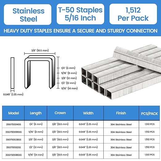 meite T-50 Stainless Steel Staples Marine, 5/16 Inch Heavy Duty Staples - Image 2
