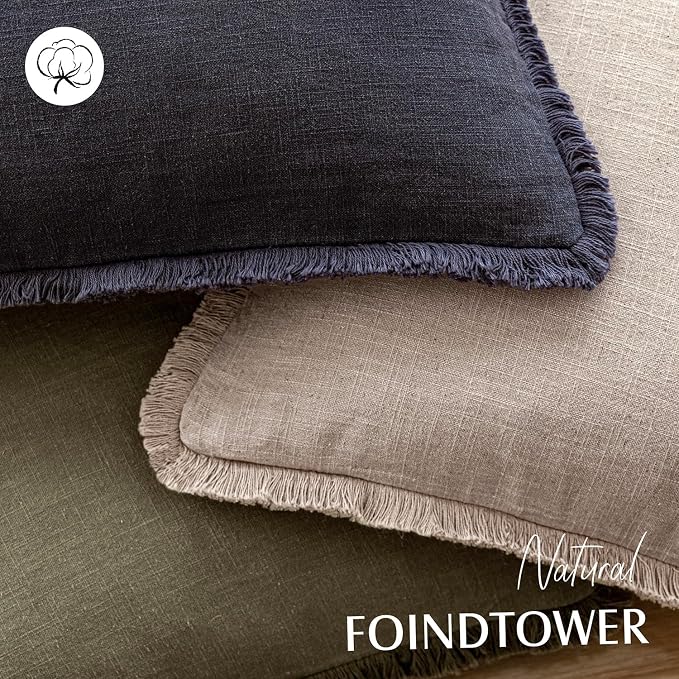 Foindtower Set of 2 Decorative Linen Fringe Lumbar Throw Pillow Covers - Image 4