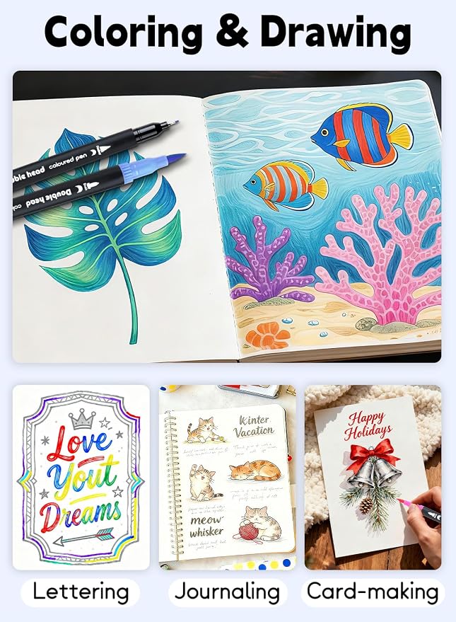 AEDAGA 80 Colors Dual Tip Brush Pens, Fine Felt Tip and Brush Tips Colored Pens - Image 5
