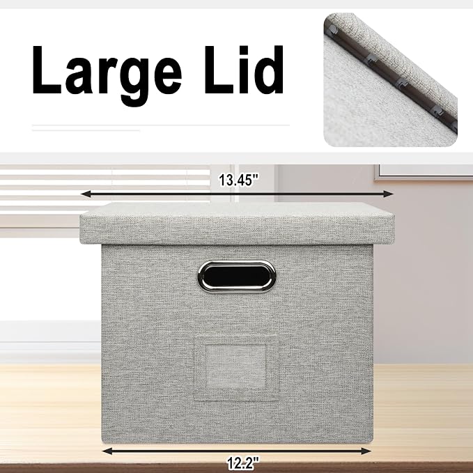 4-Pack Modern Minimalist Beige Collapsible Linen File Folder Box Office - Image 4