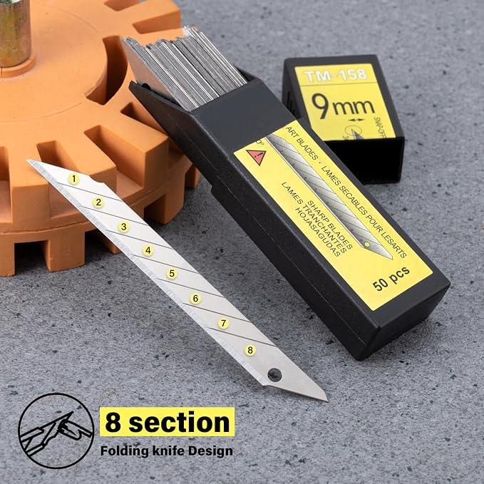 Gomake 100pcs Knife Replacement Blades, 30 Degree Carbon Steel 9mm Snap Off - Image 4