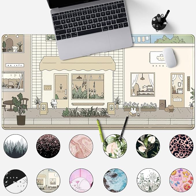 Cute Desk Mat Kawaii Mousepad Bunny and Bear Cute Anime Japanese Street Pastel - Image 2