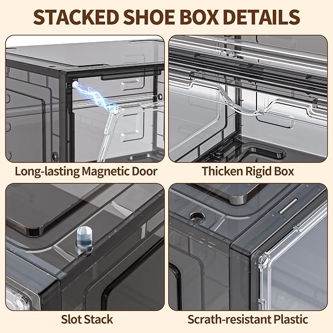 TOFWOF 8 Pack XX Large Shoe Organizer, Heavy-Duty Hard Thicken Plastic Clear - Image 4