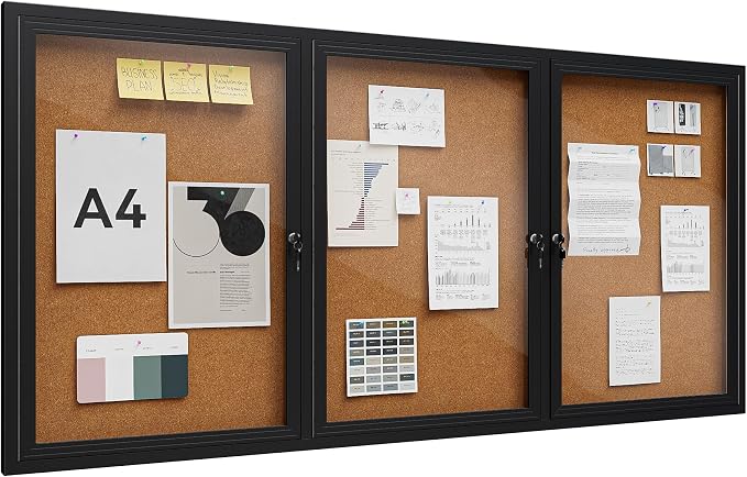 72"x36" Lockable Enclosed Bulletin Board, Outdoor Cork Weather-Resistant by Unknown