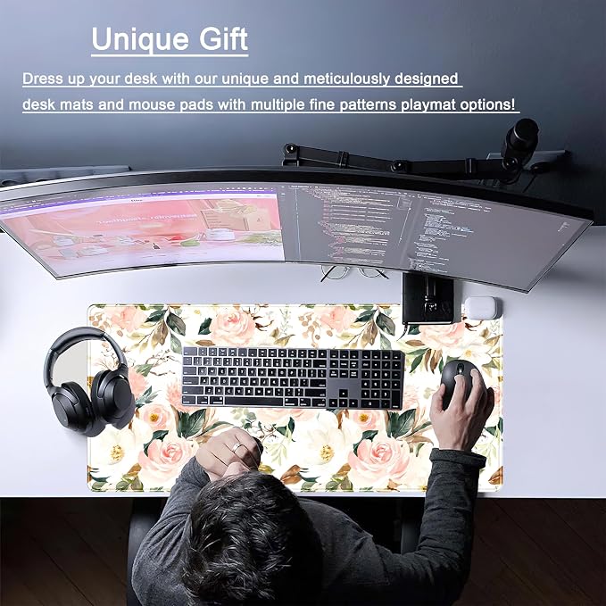 Desk Mat Pink Floral Desk Pad Cute Flowers Mouse Pad Gaming XL Large Mousepad - Image 2