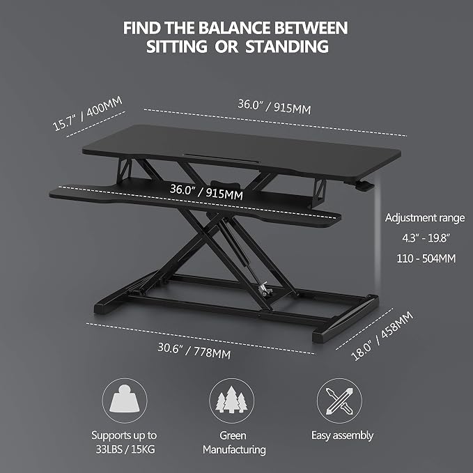 FITUEYES Height Adjustable Standing Desk 36” Wide Sit to Stand Converter Stand - Image 4