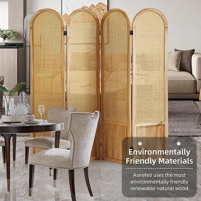 Asnefeli Room Divider 4 Panel, Folding Privacy Screen, Foldable Wood Divider - Image 5