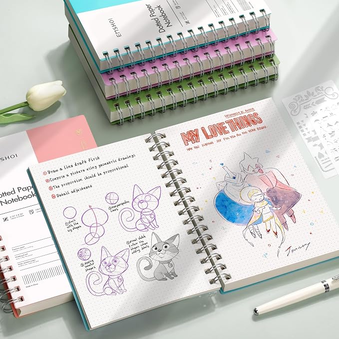 EMSHOI Spiral Dotted Notebook, Dot Grid Journal, 5.7"x8.22" A5 Size, 300 - Image 6
