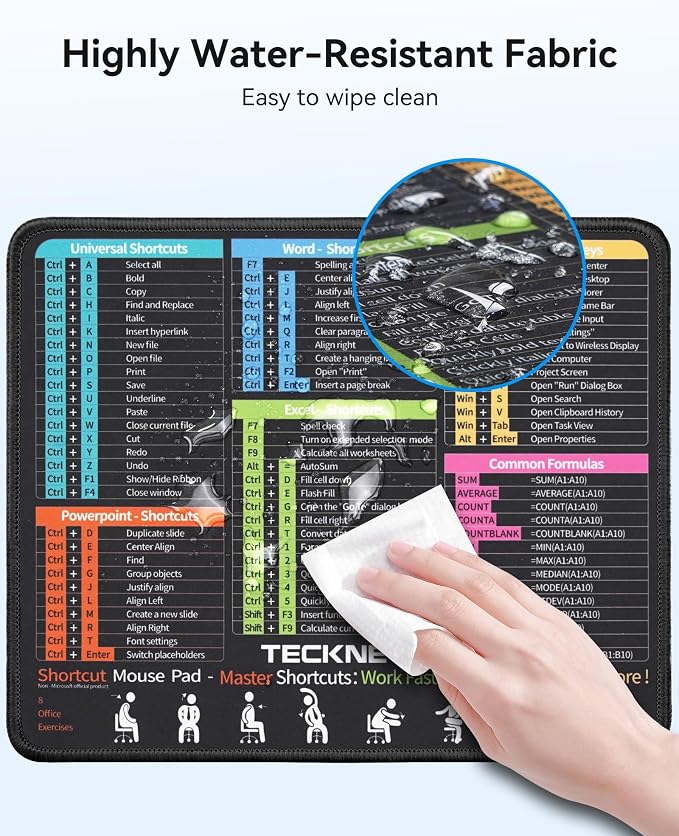 TECKNET Shortcut Mouse Pad for Excel Word PowerPoint Windows, Non-Slip - Image 3