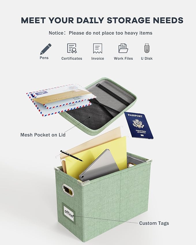 Oterri File Organizer Box with Lid, Hanging Filing File Box with Mesh Pocket - Image 4