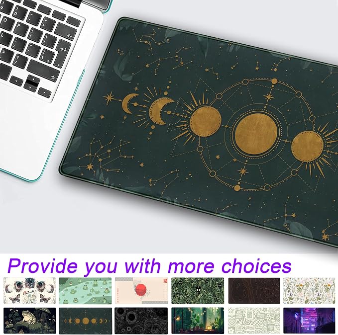 Dark Academia Mousepad Forest Green XXL Desk Mat Gold Moon Phases Large - Image 2
