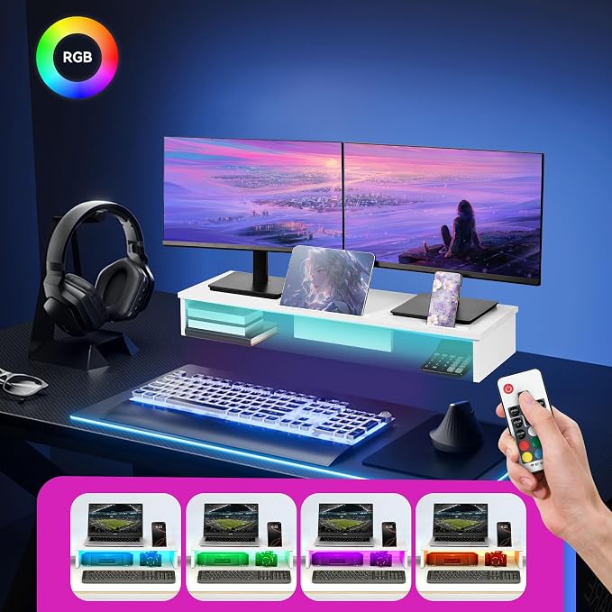 Qupui TV Riser Stand with LED Lights, 42.5in Super Large Monitor Stand with - Image 6