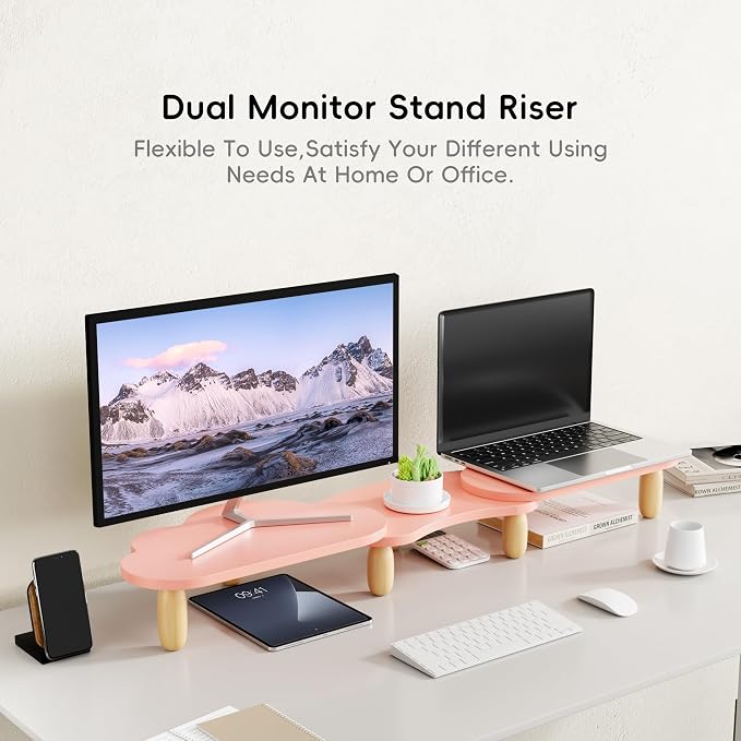 AFOOYO Dual Monitor Stand Riser, Adjustable Rainbow Cloud Desktop Organizer - Image 2