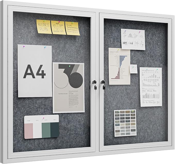 48"x36" Lockable Enclosed Bulletin Board, Outdoor Flet Weather-Resistant by Unknown