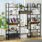 NUMENN Triple Wide 5 Tier Bookshelf, Adjustable Rustic Industrial Style Book - Image 2