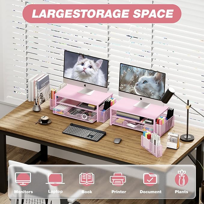 OPNICE Desk Organizers and Accessories, 2-Tier Computer Monitor Stand Riser - Image 4