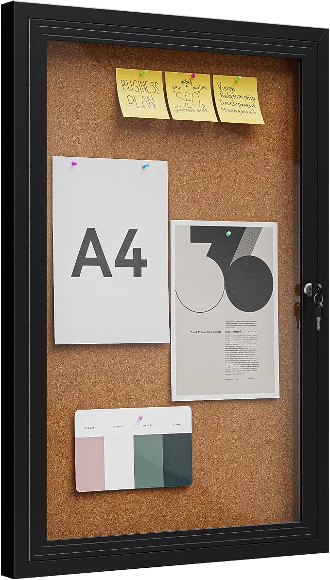 36"x24" Lockable Enclosed Bulletin Board, Outdoor Cork Weather-Resistant by Unknown