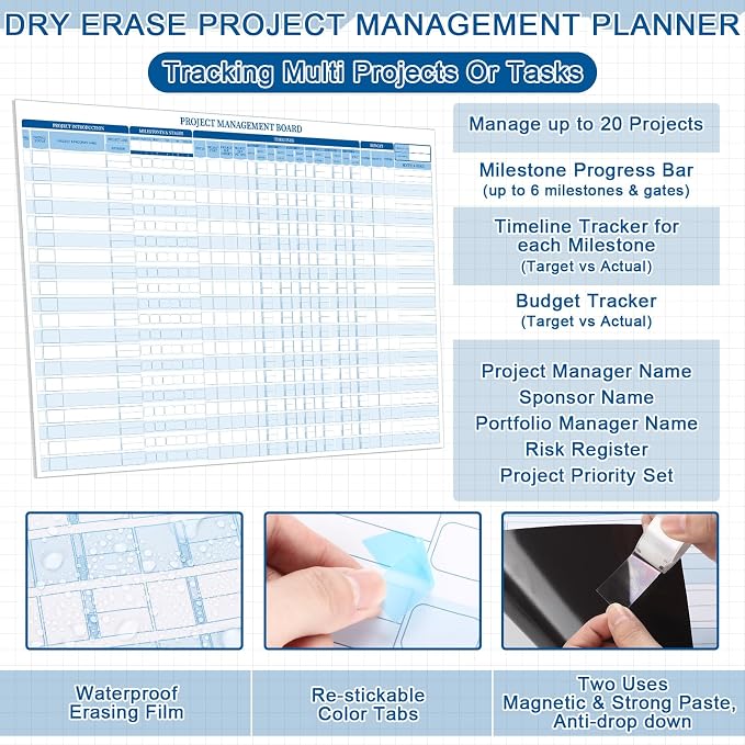 Lincia Large Magnetic Portfolio Project Management Board Set 24" x 36" Reusable - Image 3