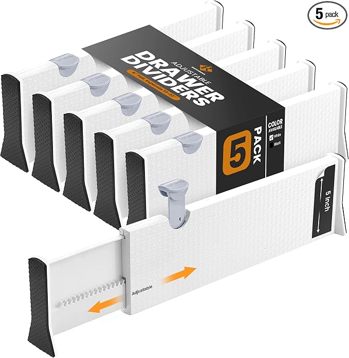 RAPTUROUS Adjustable Deep Drawer Divider – 5" Tall, Expandable 13-22", Non-Slip by Rapturous