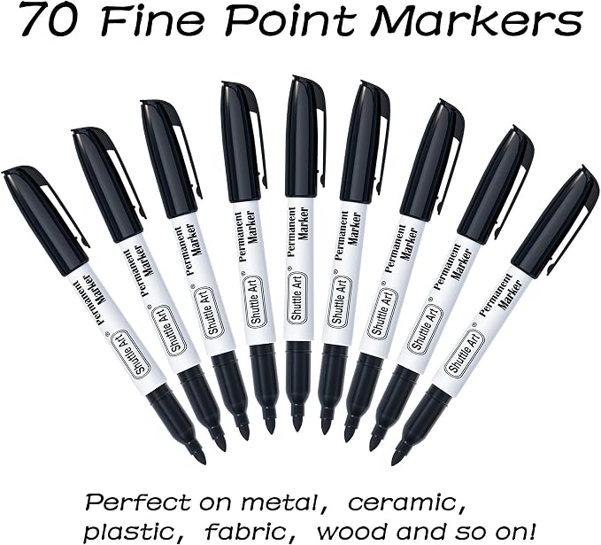 Shuttle Art Permanent Markers, 70 Pack Black Permanent Marker set, Fine Point - Image 2